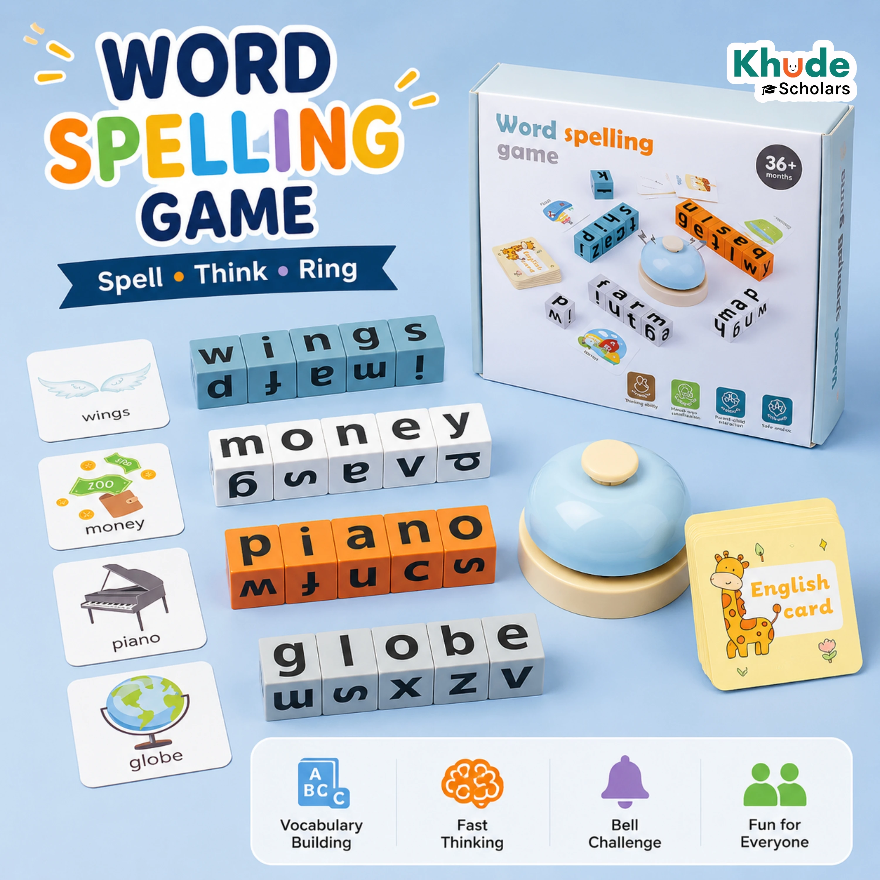 Montessori Word Builder Challenge | Wooden English Spelling & Vocabulary Game (3+ Years)